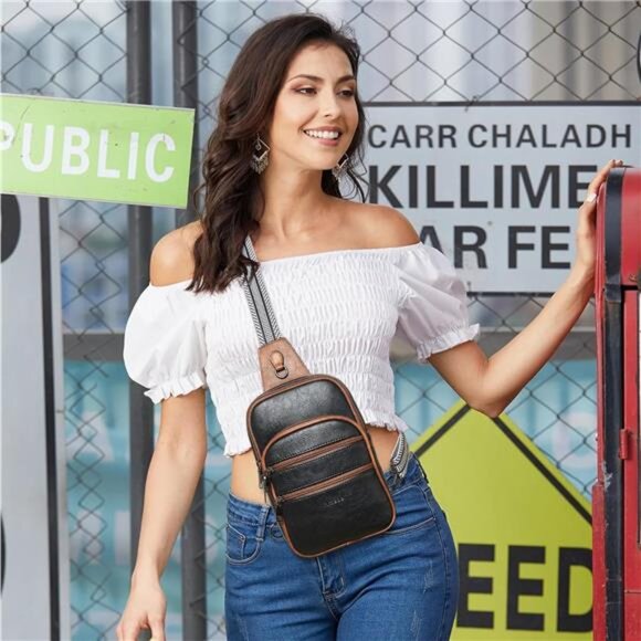 Crossbody Bags for Women Men Sling Bag 5 Pockets Fanny Pack Sling Backpack - Picture 2 of 6